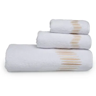 Amsterdam White/Beige Embroidered Bath Towels