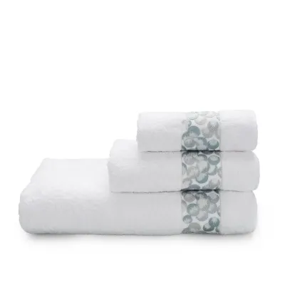 Madama White/Light Blue Embroidered Bath Towels