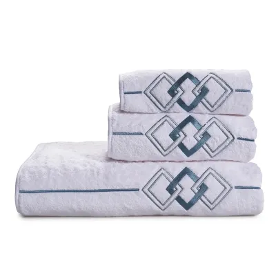 Iceberg White/Blue Embroidered Bath Towels