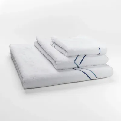 Aquarelle White/Light Blue-Blue Embroidered Bath Towels