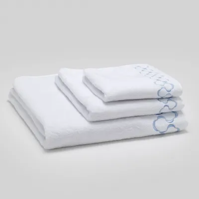 Carol White/Light Blue Embroidered Bath Towels