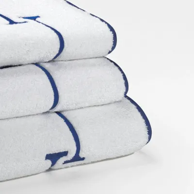 Piton White/Blue Embroidered Bath Towels