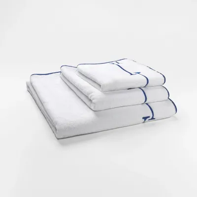 Piton White/Blue Embroidered Bath Towels
