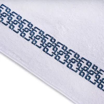 J Dream White/Blue Embroidered Bath Towels