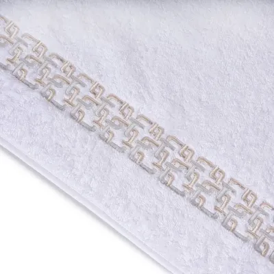 J Dream White/Silver Embroidered Bath Towels