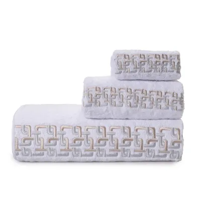 J Dream White/Silver Embroidered Bath Towels