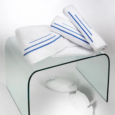 Bora Bora White/Blue Embroidered Bath Towels