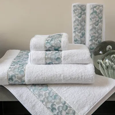 Madama White/Light Blue Embroidered Bath Towels