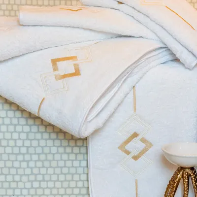 Iceberg White/Beige Embroidered Bath Towels