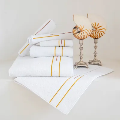 Namaste White/Mustard-Rust Embroidered Bath Towels