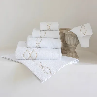 Pacific White/Beige Embroidered Bath Towels