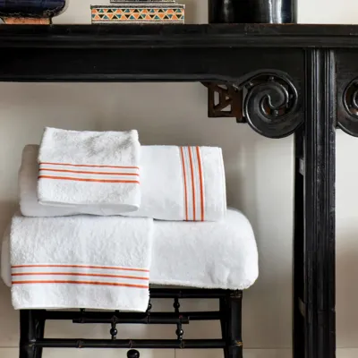 Tricot White/Orange Embroidered Bath Towels