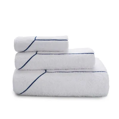 Lisboa White/Blue Embroidered Bath Towels