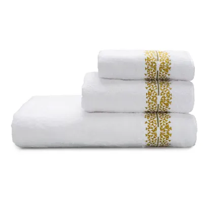 Masai White/Gold/Olive Embroidered Bath Towels