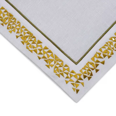 Masai 16" x 20" Rect Placemat - White Linen/Gold/Olive Embroidery
