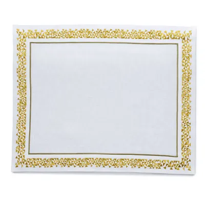 Masai 16" x 20" Rect Placemat - White Linen/Gold/Olive Embroidery