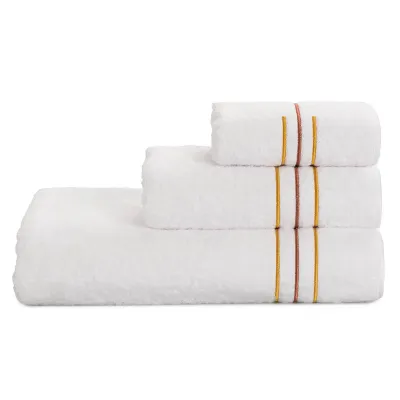 Namaste White/Mustard-Rust Embroidered Bath Towels