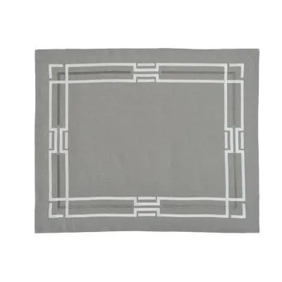 Tibet 16" x 20" Rect Placemat - Grey Linen/Grey Embroidery