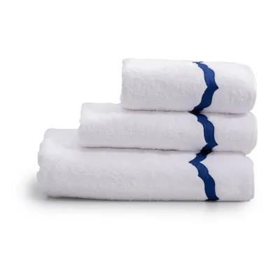 Venezia White/Blue Embroidered Bath Towels