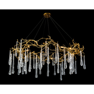 Brass and Glass Teardrop Eight-Light Chandelier