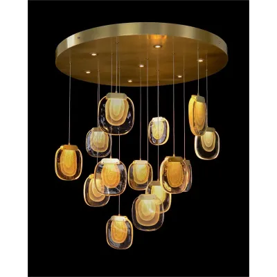 Bansho: Layered Glass Twenty-One-Light Drop Pendant Chandelier