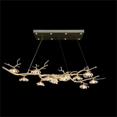 Hanasaku Crystal Bud Branch Fourteen-Light Oblong Chandelier 20"H X 65"W X 30"D