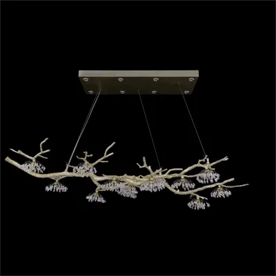 Hanasaku Crystal Bud Branch Fourteen-Light Oblong Chandelier 20"H X 65"W X 30"D