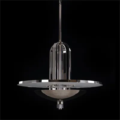 International Style Eight-Light Cage Pendant in Polished Nickel 20"H X 36"W X 36"D