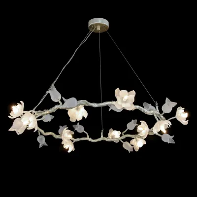 Churippu Magnolia & Tulip Glass Silver Leaf Twelve-Light Halo Chandelier