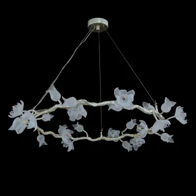 Churippu Magnolia & Tulip Glass Silver Leaf Twelve-Light Halo Chandelier