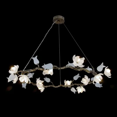 Churippu Magnolia & Tulip Glass Bronze Twelve-Light Halo Chandelier