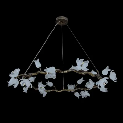 Churippu Magnolia & Tulip Glass Bronze Twelve-Light Halo Chandelier