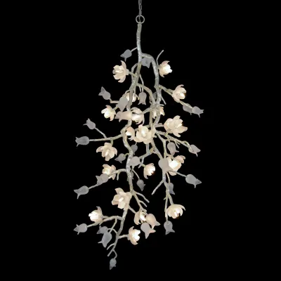 Churippu Magnolia & Tulip Glass Silver Leaf Vertical Twenty-One Light Chandelier