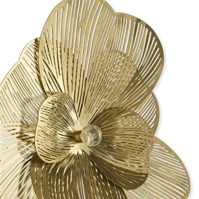 Golden Camellia Wall Art Set of 3 Brass