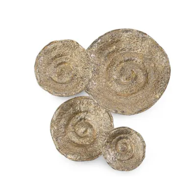 Set of Four Gold and Nickel Escargot Wall Hangings
