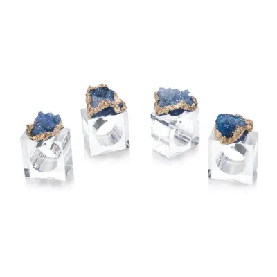 Set of Four Blue and Gold Geode Napkin Rings