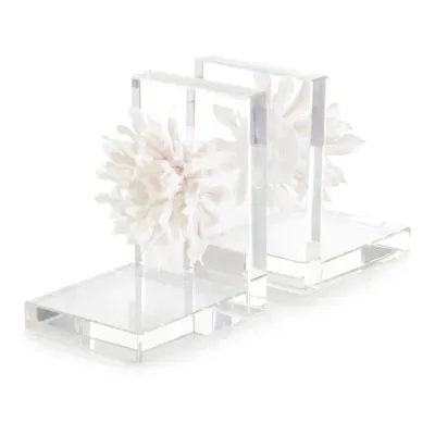 Set of Two Porcelain Petals and Crystal Bookends