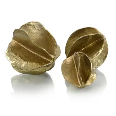 Set of Three Brass Spheres of Flowing Waves