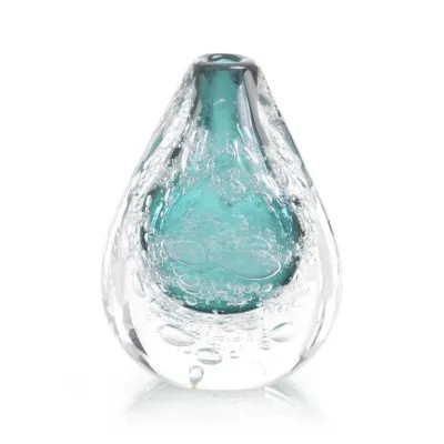 Azure Art Glass Vase with Bubbles