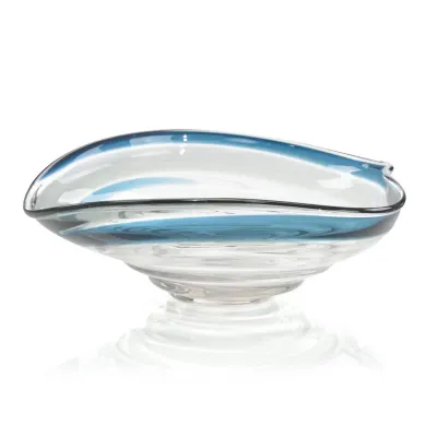 Handblown Dark Blue and Grey Glass Bowl 6.5"H X 17.25"W X 16"D