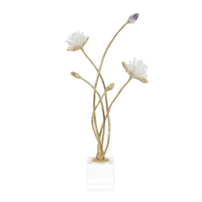 Quartz and Amethyst Floral Sculpture 20"H X 9.5"W X 3"D