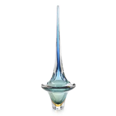 Azure Blue Handblown Glass Sculpture I 28.25"H X 9.5"W X 9.5"D