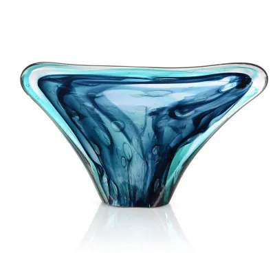 Sapphire Blue And Turquoise Handblown Glass Sculpture 13"H x 20"W x 7.5"D