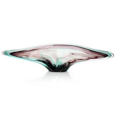 Eggplant Purple And Turquoise Handblown Glass Sculpture I 9.75"H x 36.5"W x 3.5"D