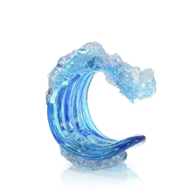 Ocean Blue Waves Handblown Glass Sculpture II 10.75"H x 8"W x 6.25"D