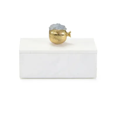 Cyanite Pomegranate And White Marble Box I 6.75"H x 10"W x 5.25"D