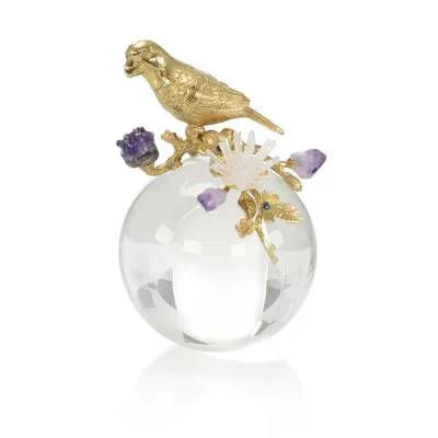 Brass Parrot And Amethyst Sculpture I 9"H x 6.75"W x 6.75"D