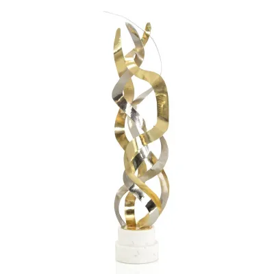 Brass And Silver Swirling Ribbons Sculpture 38"H x 15.5"W x 7"D