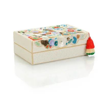 Belle Fleur Beaded Box Large 4.75"H x 12.25"W x 8.25"D