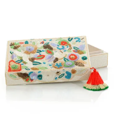 Belle Fleur Beaded Box Large 4.75"H x 12.25"W x 8.25"D